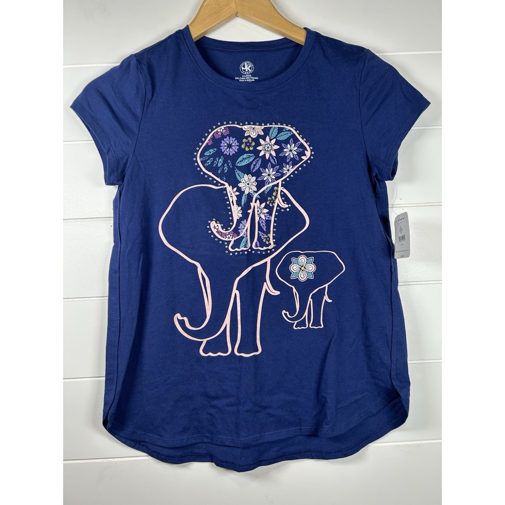 J. Khaki Girls XL Short Sleeve Blue Elephant‎ Floral